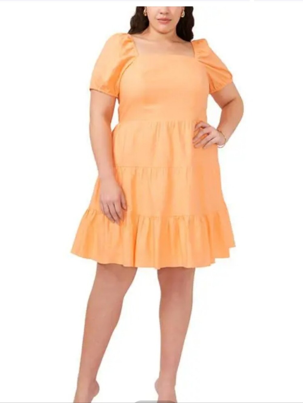 1.STATE Peach Linen Blend Square Neck Smocked Tiered Breezy Dress 3X Euro Summer